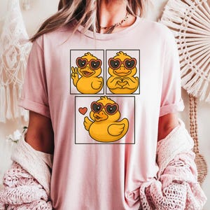 Cute Rubber Ducks Collage T Shirt for Girls & Women, Peace, Love, Heart, Rubber Duckie Shirt, Rubber Duck Lover Gifts, Rubber Duck Shirt