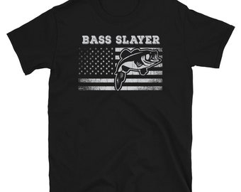 American Flag Bass FIshing Shirt, Bass Slayer T Shirt, Bass Fisherman Tshirt, Vintage Fishing Shirt, Largemouth Bass Fishermen Gifts, Cool