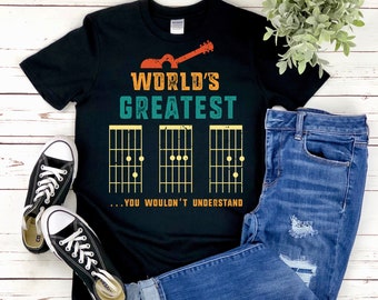 World's Greatest Dad Guitar T Shirt | Fathers Day Guitarist Gift | Bassist Shirt | Bass Guitar Player Tee | Guitar Chords Musician Gift Idea