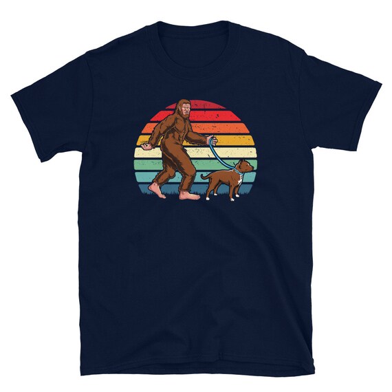 Bigfoot Walking Pitbull Sunset Retro Vintage T-Shirt Bigfoot Walking Pitbull Sunset Retro Vintage T-Shirt