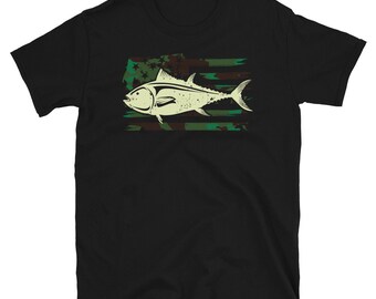 Camouflage Tuna Fishing American Flag Shirt - Patriotic Fishing Shirts for Men - Camo Deep Sea Fishing Shirt - Deepsea Fisherman Gift