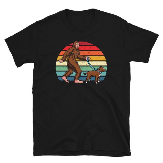 Bigfoot Walking Pitbull Sunset Retro Vintage T-Shirt Bigfoot Walking Pitbull Sunset Retro Vintage T-Shirt