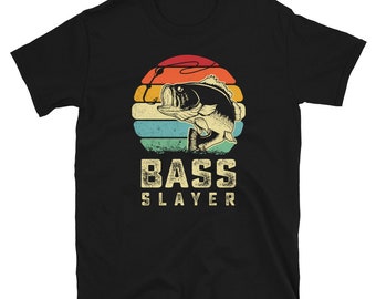 Unique Retro Bass FIshing Shirt, Bass Slayer T Shirt, Bass Fisherman Tshirt, Vintage Fishing Shirt, Largemouth Bass Fishermen Gifts, Cool