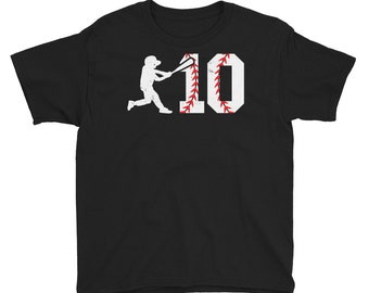 Camisa de béisbol de 10 años - Cumplir 10 - 10 años Regalo de béisbol - Camisa de béisbol de diez años - Liga juvenil de béisbol - Linda camisa de béisbol