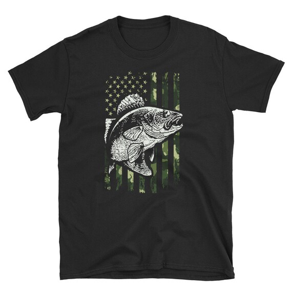 Camo American Flag Fishing T Shirt Walleye Fish Fisherman Etsy