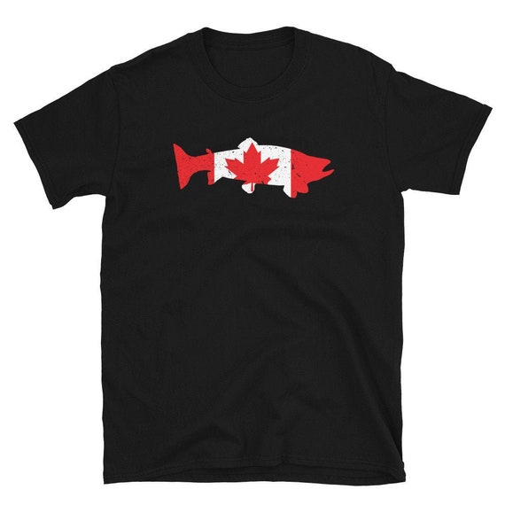Canada Flag Trout Fishing T Shirt, Brook, Rainbow, Brown, Lake