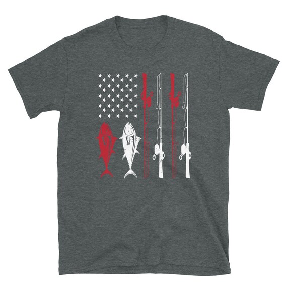 Tuna Fishing American Flag Shirt Patriotic Fishing Shirts for Men