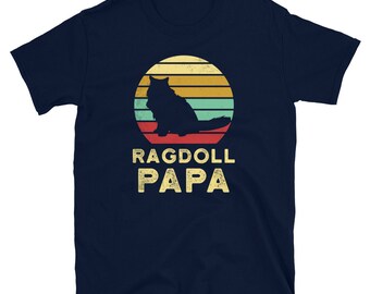 Ragdoll Cat Papa Sunset Shirt Retro Ragdoll Cat Owner Papa T Shirt Animal Pet Lover Tshirt Ragdoll Cat Silhouette Sunset Vintage Gift
