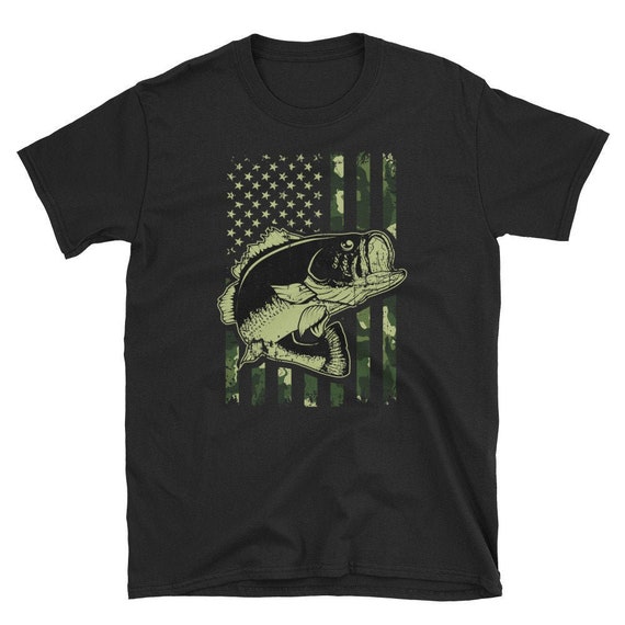 Camo American Flag Bass Fishing T-shirt USA Patriotic Bass Fish Shirt  Camouflage Fisherman Fishermen Gifts Dad Love Fishing Gift 