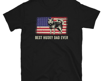 American Flag USA Siberian Husky Dog Dad Retro T Shirt Patriotic Puppy Sled Dogs Lover Trainer Pet Owner Huskies Father Unique Dog Gifts