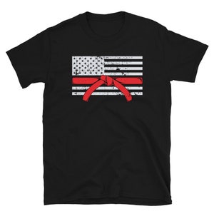Karate Taekwondo Rank Red Belt Shirt Gift | American Flag, Patriotic | Martial Arts Lover, Sensei, Instructor, Coach, Student