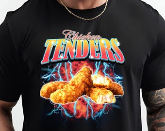 Heavy Metal Chicken Tenders Graphic Tee Shirt - Short Sleeve Vintage 90s Chicken Tendies Funny T Shirt - Trending Shirt for Men and Women