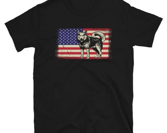 American Flag USA Siberian Husky Dog Dad Retro T Shirt Patriotic Puppy Sled Dogs Lover Trainer Pet Owner Huskies Father Unique Dog Gifts