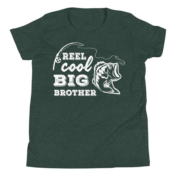 Youth T-Shirt | Reel Cool Big Brother Shirt | Kids Boys Fishing, Bass Fish, Bass Fishing, Older Brother Gift, Big Bro, Fishing Buddies