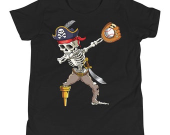 Little League Baseball Shirt, Skeleton Pirate Shirt, Baseball Team Gift, Baseball Player Shirt, For Boys, For Kids, Halloween Shirt, Baller