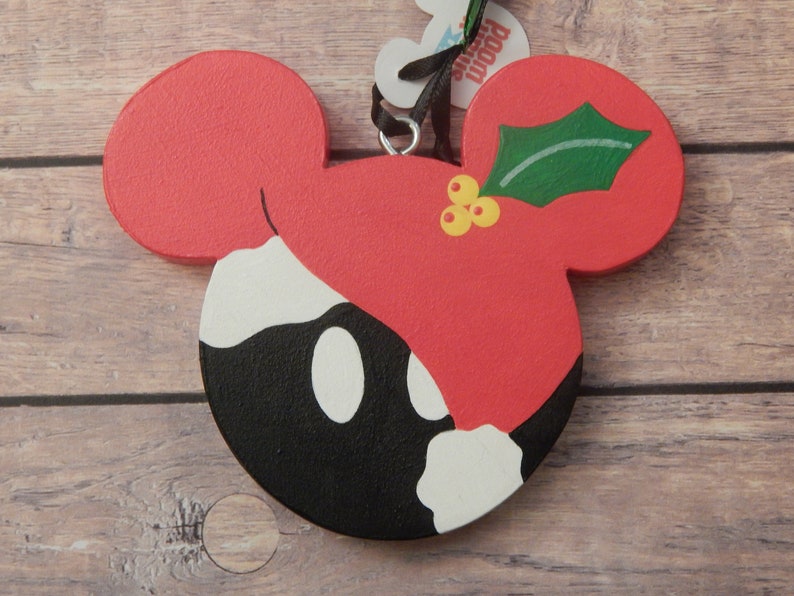 Santa Mickey Wooden Ornament with Free Customization image 1