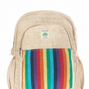 Natural backpack hand-made in Nepal / urban / school / tourist - Rainbow Striped