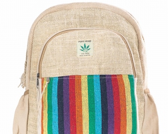 Natural backpack hand-made in Nepal / urban / school / tourist - Rainbow Striped