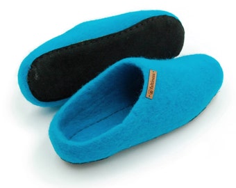 Felt Slippers with leather sole handmade 100% Wool