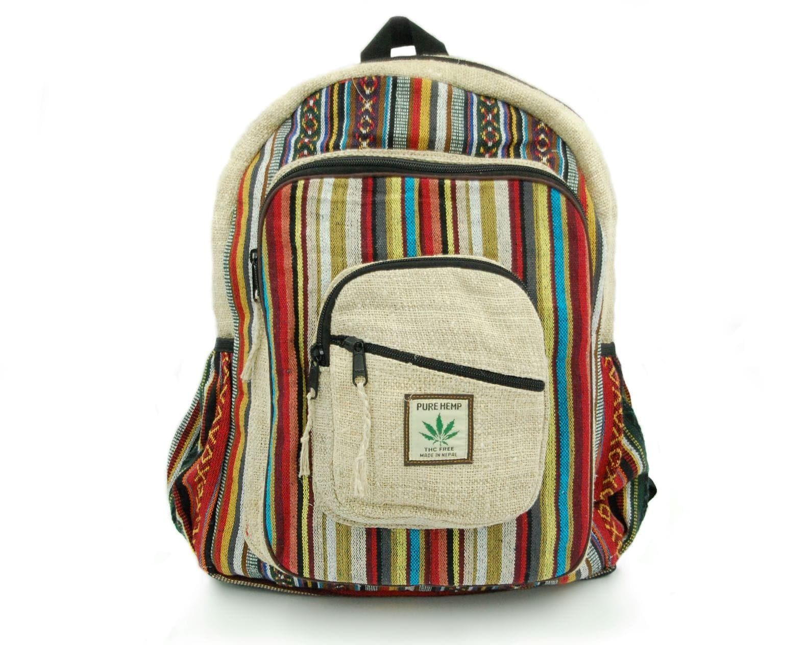 Sac à Dos Ethnique Beige Et Fantaisie, Tissu Népalais Original - Dimensions 45x30 Cm, Neuf Avec étiquettes