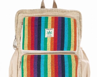 Natural backpack hand-made in Nepal / urban / school / tourist - Rainbow Cube