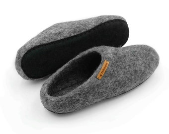 Felt Slippers with leather sole handmade 100% Wool Feltiness