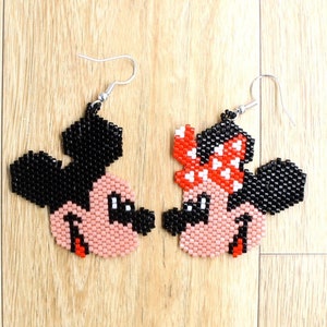 Mickey and Minnie Mouse Earrings: Miyuki Delicas, Sterling Silver