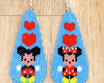 Miyuki Delica Mickey and Minnie Mouse Earrings: Sterling Silver Wires