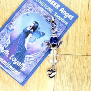 Sapphire Birthstone Angel Charm: September Birthday Keepsake