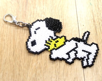 Snoopy & Woodstock Beaded Charm Clip: Miyuki Delicas