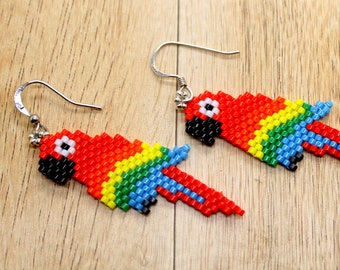 Boucles d'oreilles perroquet Miyuki Delica : pendants en argent sterling avec perles