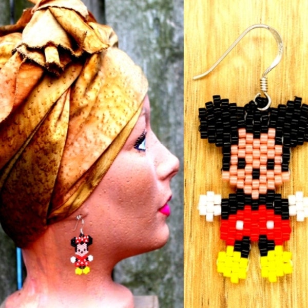 Mickey and Minnie Mouse Earrings - Mickey Mouse Earrings - Minnie Mouse Earrings - Seed Bead Mickey and Minnie Mouse Earrings