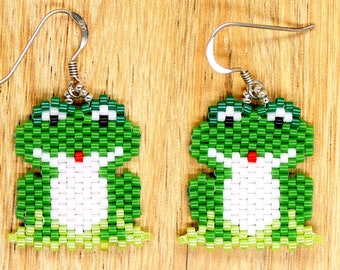 Miyuki Seed Bead Frog Earrings: Sterling Silver Wire