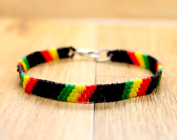 Rasta Bracelet - Thin Rasta Bracelet - Skinny Rasta Bracelet - Beaded Rasta Bracelet - Rasta Bracelet with Heart Charm