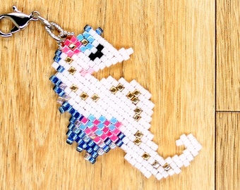 Miniblings Seepferdchen Charm Anhänger – Handgemachter Schmuck In Weiß, 46 Mm, Mit Karabiner Für Armband