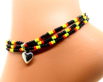 Rasta Anklet - Rasta Elastic Stretch Anklet - Rasta Multi Strand Anklet - 3 Strand Rasta Anklet