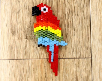 Beaded Parrot Magnet: Colorful Miyuki Cube Beads