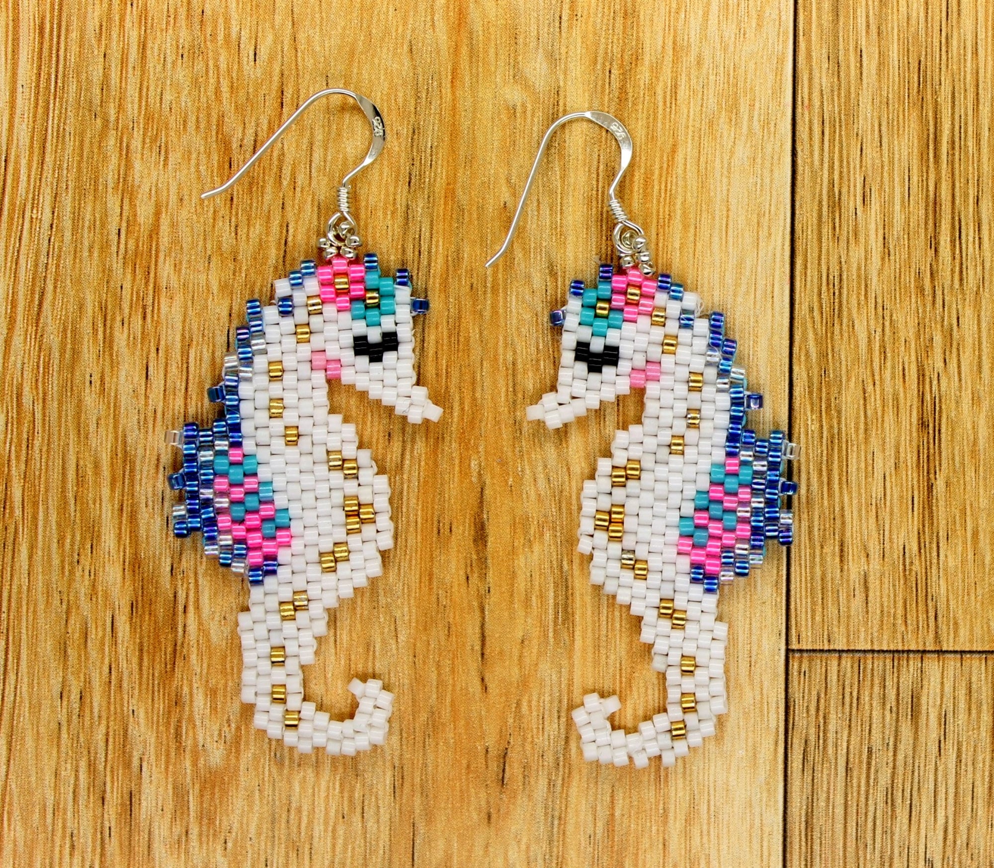 Seahorse Earrings - Sea Horse Earrings - Beaded Seahorse Earrings
