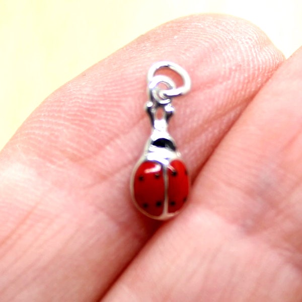 2 Sterling Silver Lady Bug Charms - Sterling Silver Enamel Lady Bug Charm - Sterling Silver Ladybug Charm