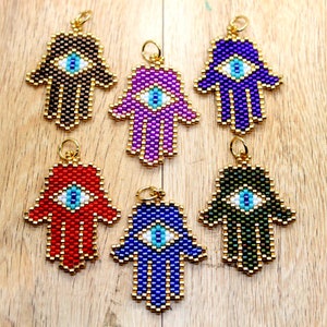 Hamsa Hand Pendant - Hamsa Hand Charm - Beaded Hamsa Hand Pendant - Solid Colour Miyuki Delica Hamsa Hand - Beaded Hamsa Hand