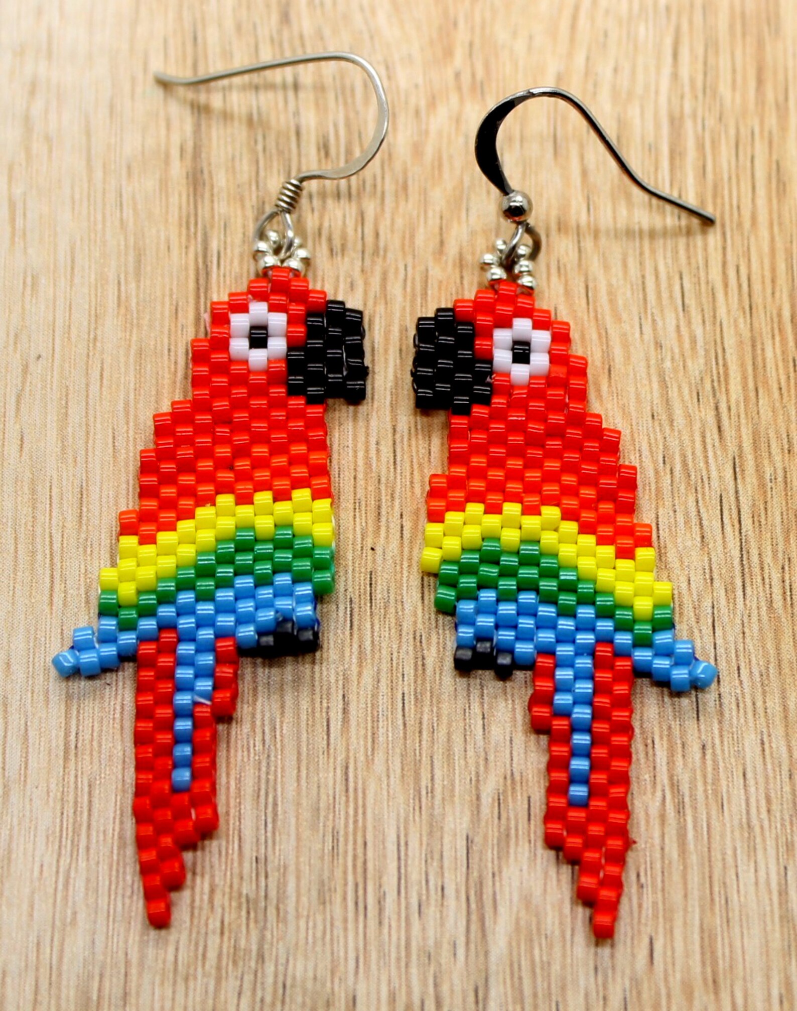 Parrot Earrings Beaded Parrot Earrings Miyuki Delica Etsy