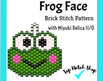 Frog Face Brick Stitch Pattern: Beaded Earrings, Pendant, Keychain (Digital PDF)
