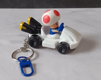 Nintendo Mario Kart Toad Upcycled Keychain - Thrifted McDonald's Happy Meal Toy made into a key chain, Bag Accessory, zipper or bottle charm