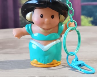 Reclaimed Disney Princess Jasmine Figurine Keychain - Repurposed Fisher Price Little People Toy Upcycled fr Key Chain, Purse, Bag, Backpack