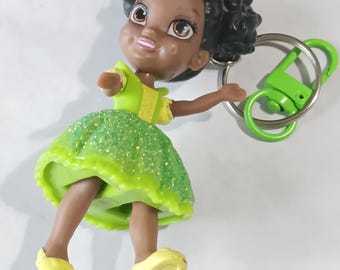 Tiana doll Upcycled keychain - My First Disney Princess Sparkle Collection toy made into an accessory, zipper or bottle charm, or key chain