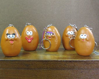 1990s McDonald&#39;s Nugget Buddies Upcycled Keychains, Key Fob Chain, Belt Loop Charm, Cell Phone Charm, Backpack Charm Smiley Chicken Nugget