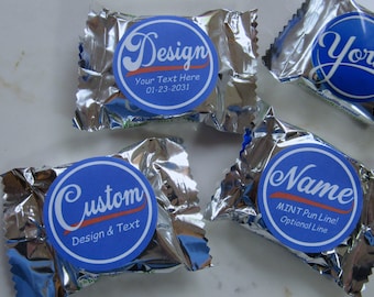 Design a York Inspired Peppermint Patty Sticker - Set of 30 Personalized 1.5&quot; Stickers w Custom Text - Makes a Great Chocolate Candy Favor!