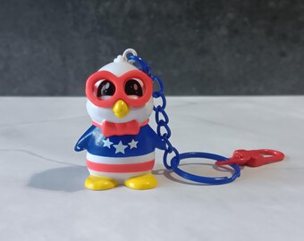 Ryan's World Patriotic Penguine Figurine Upcycled Keychain - Thrifted Plastic Toy Made into a Zipper or Bottle Charm, Backpack Accessory