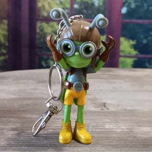 Reclaimed Toy Figurine Upcycled Keychain - Crick from Netflix Beat Bugs Repurposed Key Chain, Bag Charm, Purse Jumble - Upcycled Accessories