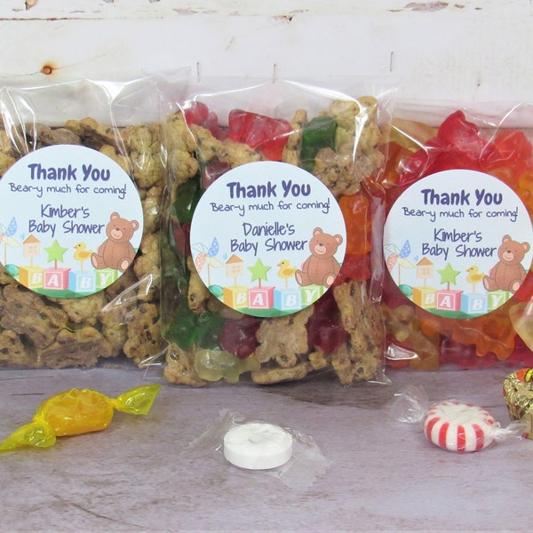 Personalized "Thank You Bear-y Much" Gender Neutral Baby Shower Treat Bags, 12 Resealable 4x5 Cello Bag fr Gummy Bears Teddy Grahams Favors